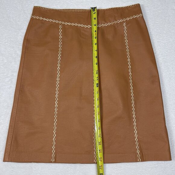 Vintage GAP Khaki Leather Skirt 10 Lined Contrasting Stitch Camel Brown Y2K - Picture 10 of 10